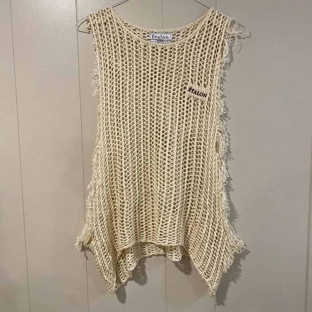 Étalon by Steve Canar Open Knit Mesh Tank Top Women’s Large – Cream Boho Beach C